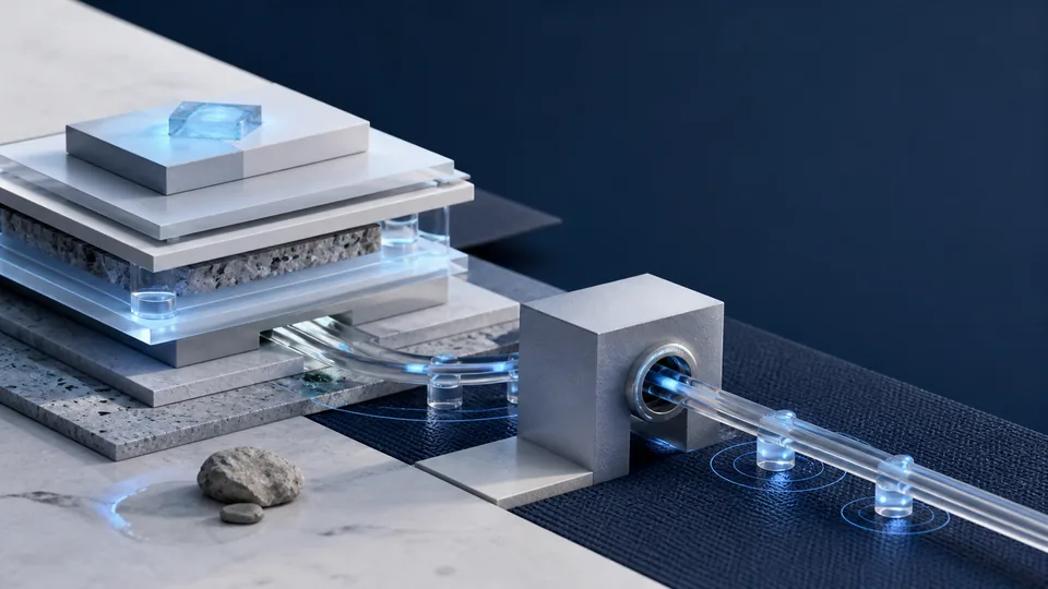 Conceptual layered technology infrastructure connected through a controlled security gateway.