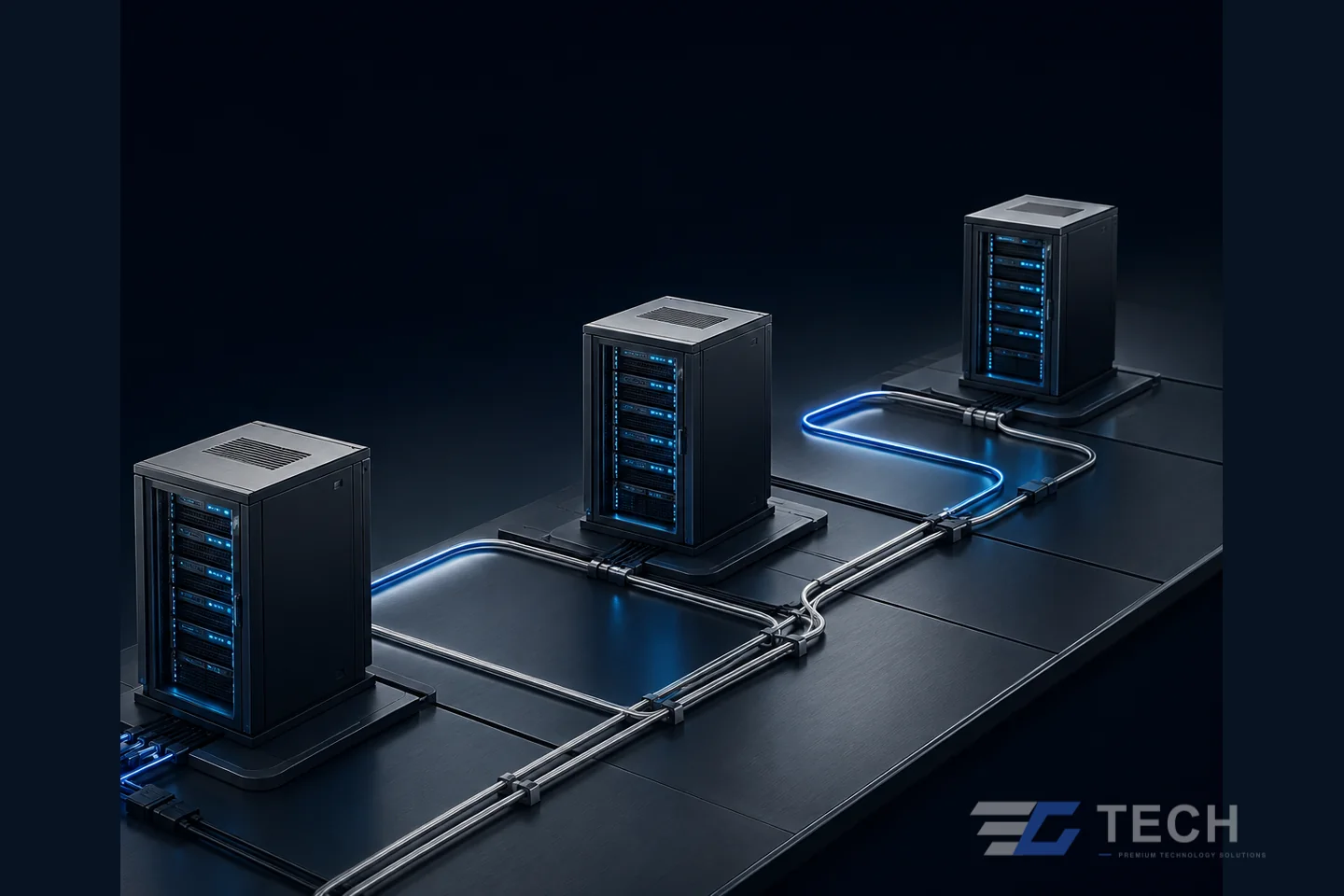 Managed IT Services represented by an original EC TECH technology-system composition. Concept illustration only; not a client installation or claimed result.