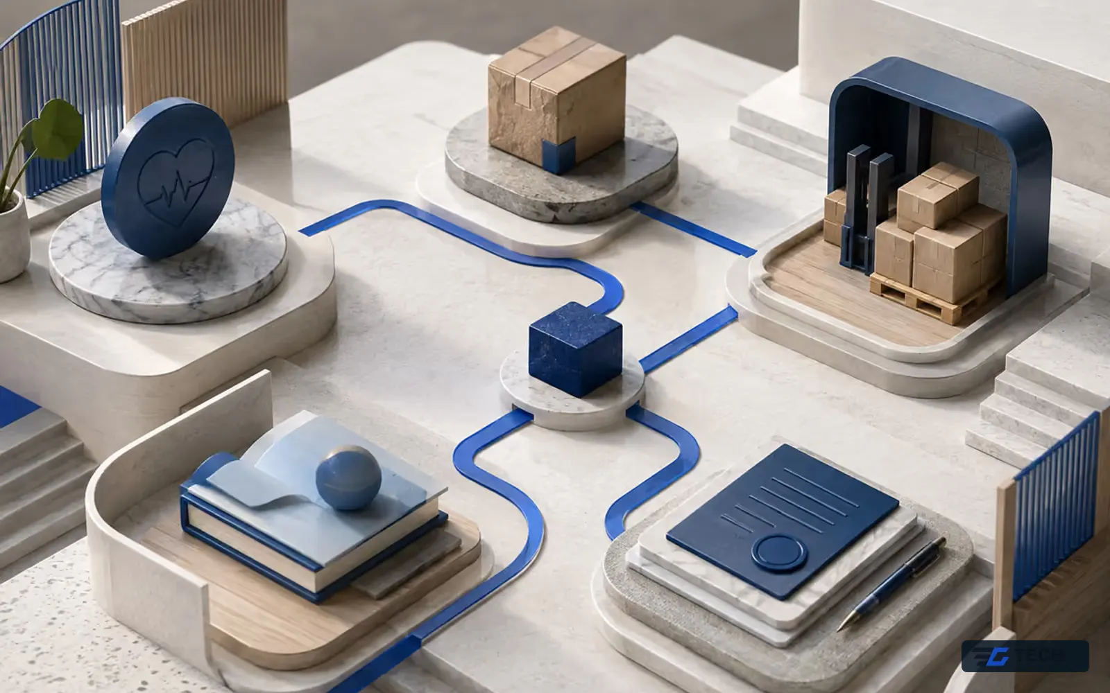 Original conceptual industries composition supporting Solutions for Logistics & Warehousing; illustrative only, not client work or company facilities.