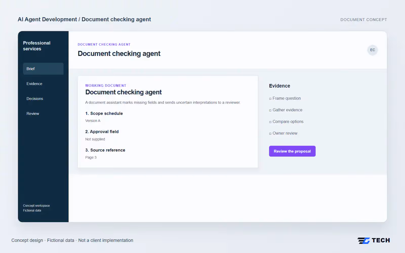 Document checking agent. Concept design with illustrative sample records.