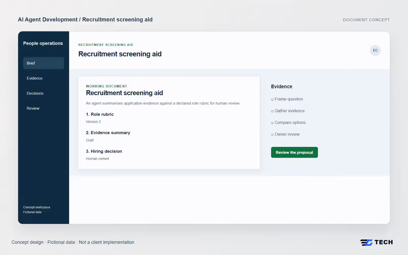 Recruitment screening aid. Concept design with illustrative sample records.